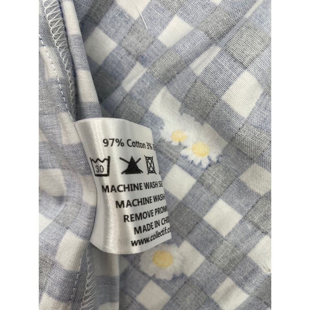 Collectif Women Skirt Jasmine Swing Gingham Daisy Blue White Cotton Blend Small - Picture 4 of 7